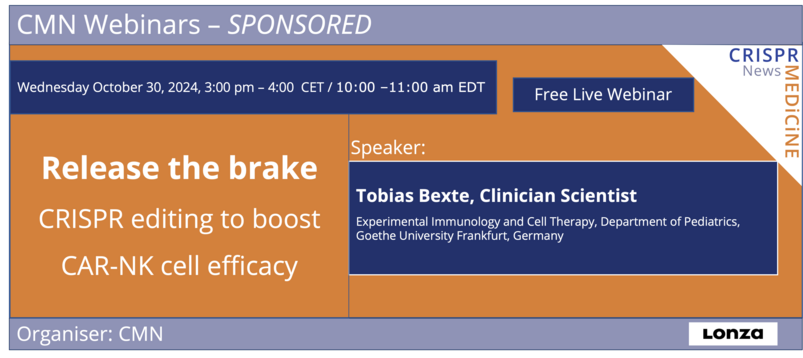 Oct 30 - Release the brake: CRISPR editing to boost CAR natural killer cell efficacy