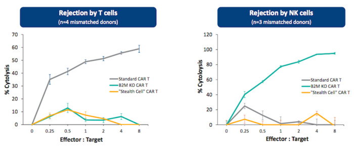 In pre-clinical studies, PBCAR19B cells resisted rejection by alloreactive T cells and natural...