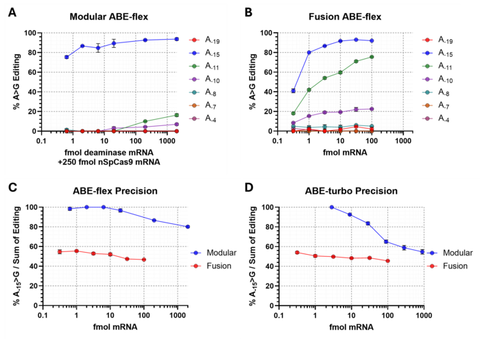 Figure 3: Modular adenine base editing improves precision by reducing bystander editing. A–B)...