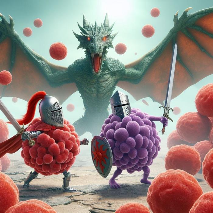 T cells need help to defend us against the most dangerous foe, cancer. AI-generated.